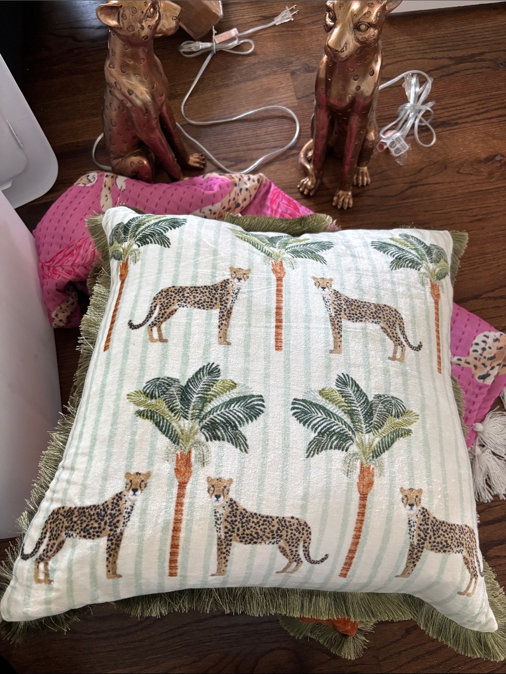 Cheetah palm tree pillow